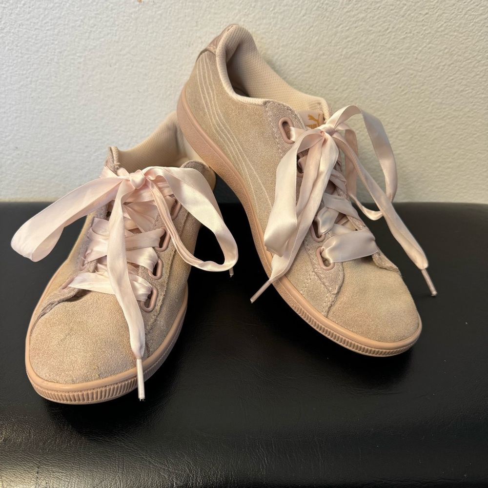 Puma Blush Pink Satin Lace Suede Sneakers